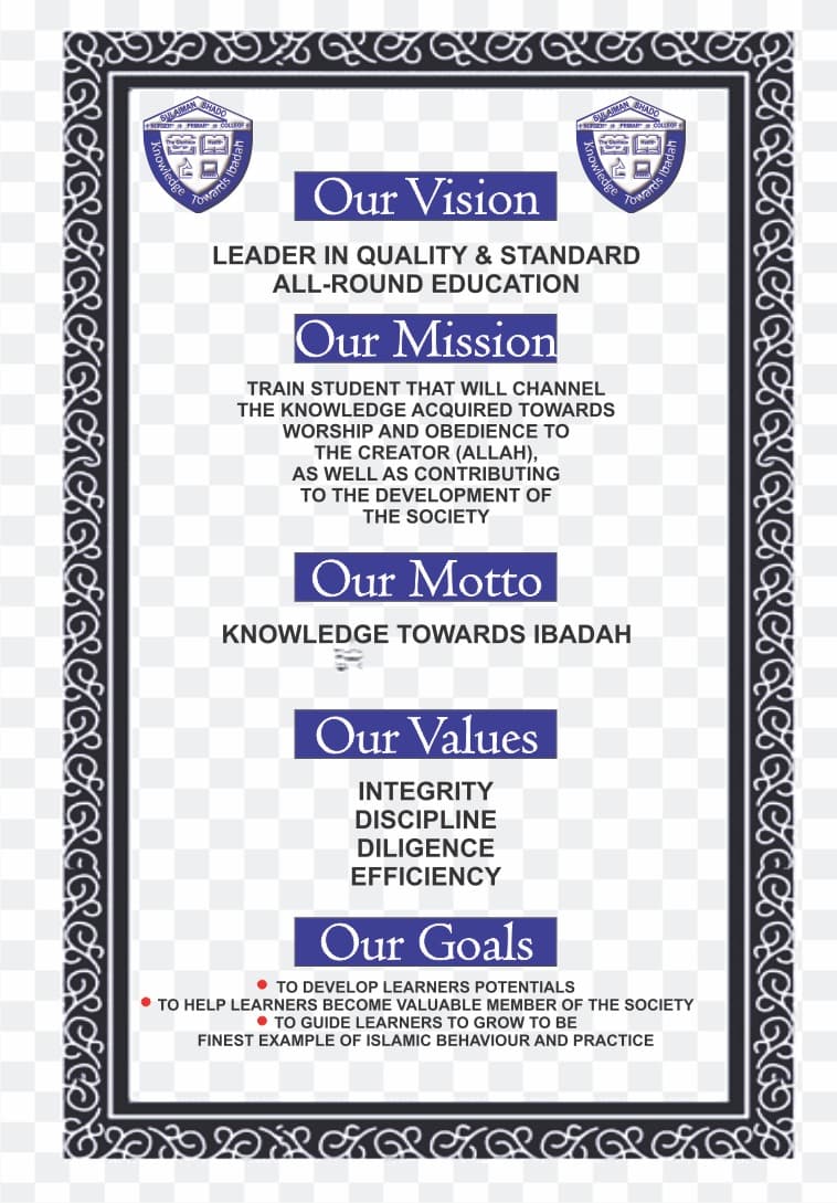 Sulaiman Shado Schools vision and mission poster